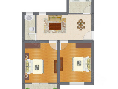 2室1厅 45.18平米户型图