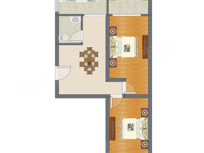 2室1厅 55.65平米户型图