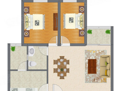 2室2厅 87.18平米户型图