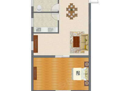 1室1厅 63.32平米户型图
