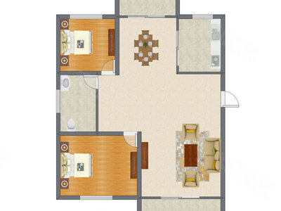 2室2厅 117.01平米户型图