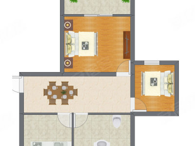 2室1厅 76.18平米户型图