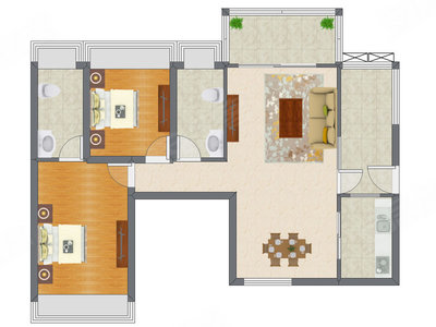 2室2厅 98.75平米户型图