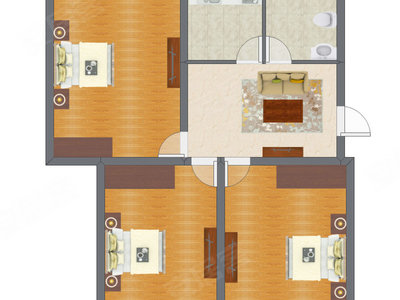 3室1厅 77.89平米