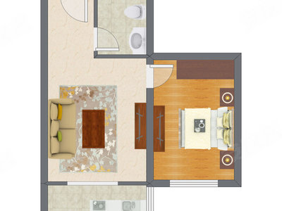 1室1厅 57.82平米户型图