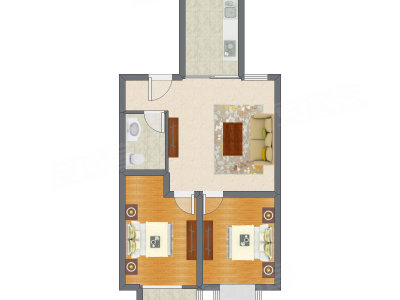 2室1厅 95.28平米户型图