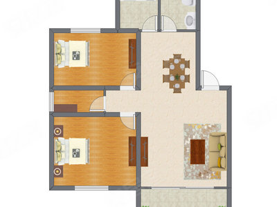 2室2厅 91.25平米户型图