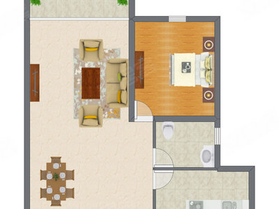 1室2厅 67.45平米户型图