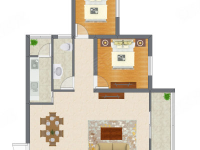 2室2厅 65.60平米户型图