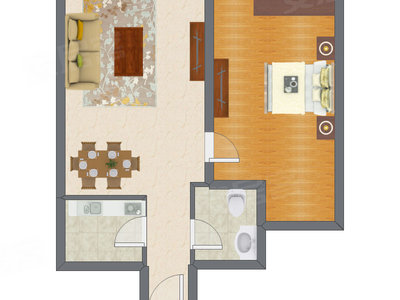 1室2厅 64.25平米户型图