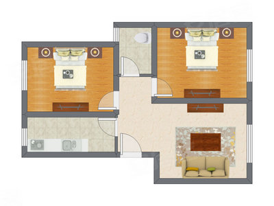 2室1厅 65.17平米户型图