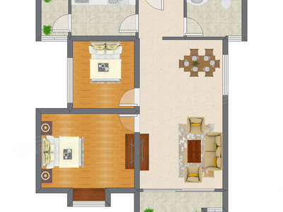 2室2厅 83.60平米