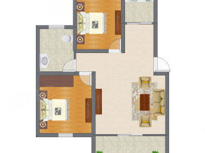 2室1厅 65.83平米