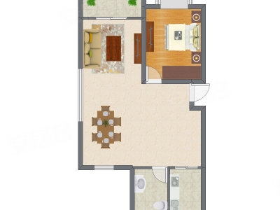 1室2厅 59.46平米户型图