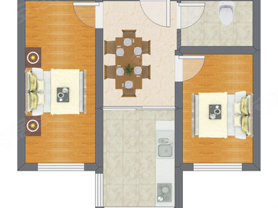 2室1厅 53.75平米