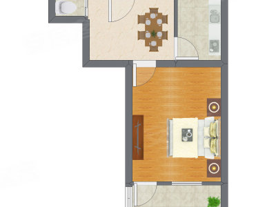 1室1厅 38.52平米户型图