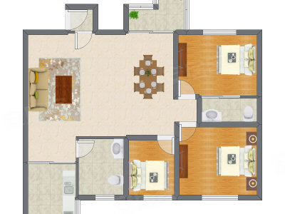3室2厅 135.75平米户型图