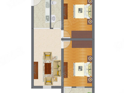 2室1厅 51.77平米户型图