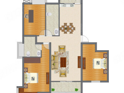 2室2厅 102.77平米户型图