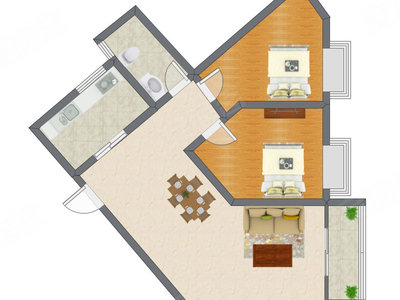 2室2厅 80.44平米户型图