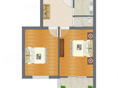 2室1厅 56.77平米户型图