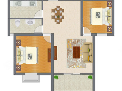 2室2厅 65.16平米户型图