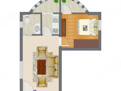 1室1厅 53.92平米户型图