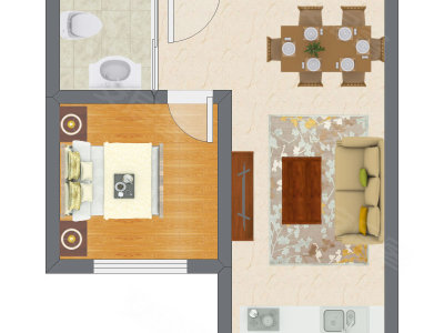 1室1厅 45.86平米户型图
