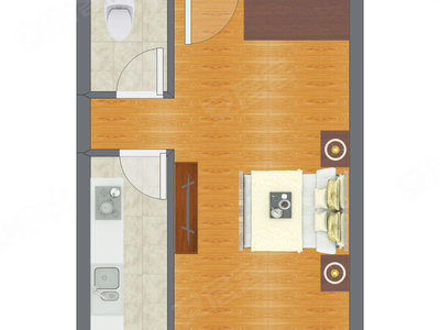 1室0厅 42.83平米户型图