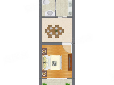 1室1厅 35.58平米户型图