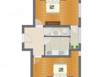 2室1厅 57.74平米