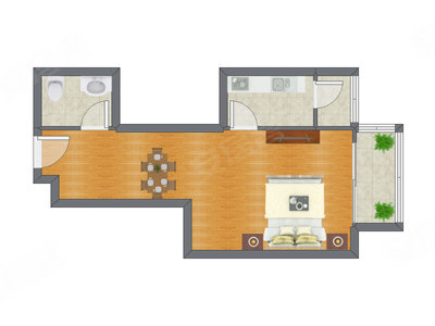 1室0厅 54.92平米户型图