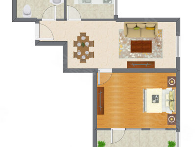 1室2厅 63.88平米户型图