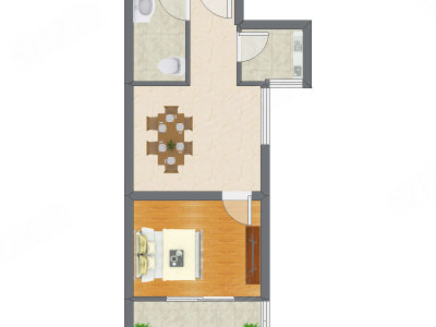 1室1厅 88.24平米户型图