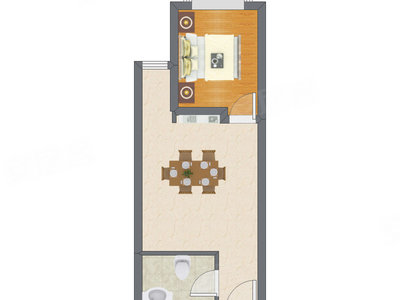 1室1厅 40.84平米户型图