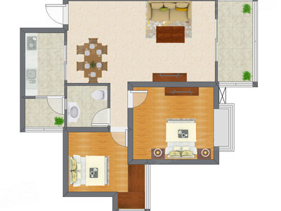 2室2厅 70.63平米户型图
