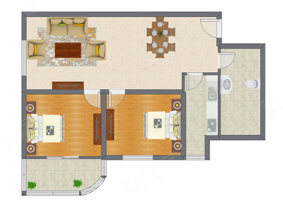 2室2厅 104.72平米户型图