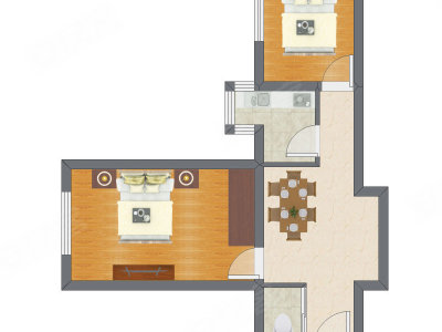 2室1厅 35.63平米户型图
