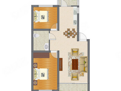 2室2厅 92.21平米户型图