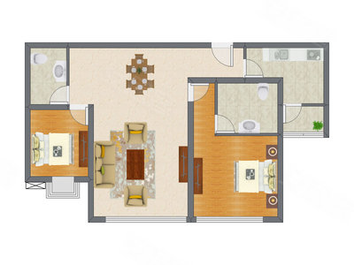 2室2厅 125.04平米户型图
