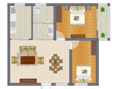 2室1厅 55.34平米户型图