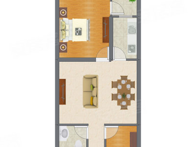 1室1厅 43.23平米户型图