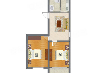 2室1厅 65.89平米户型图