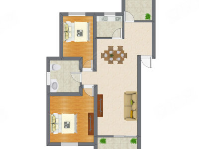 2室2厅 55.24平米