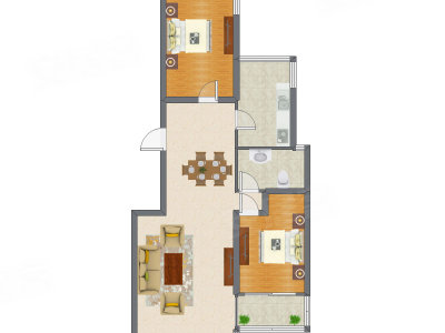 2室2厅 96.22平米户型图