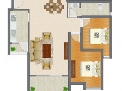 2室2厅 80.69平米户型图