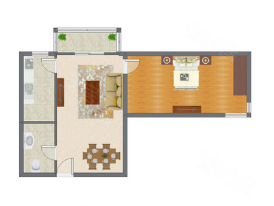 1室2厅 85.63平米户型图