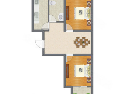 2室2厅 65.26平米户型图
