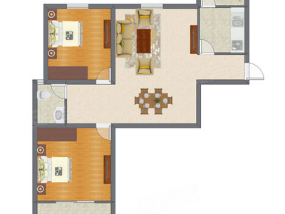 2室2厅 93.72平米户型图