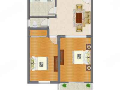 2室1厅 73.34平米户型图
